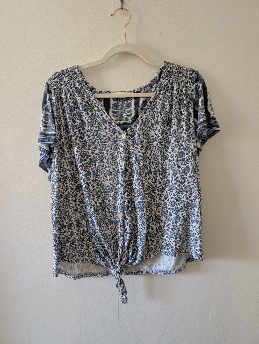 Lucky Brand Front Tie Button Down Top Size L